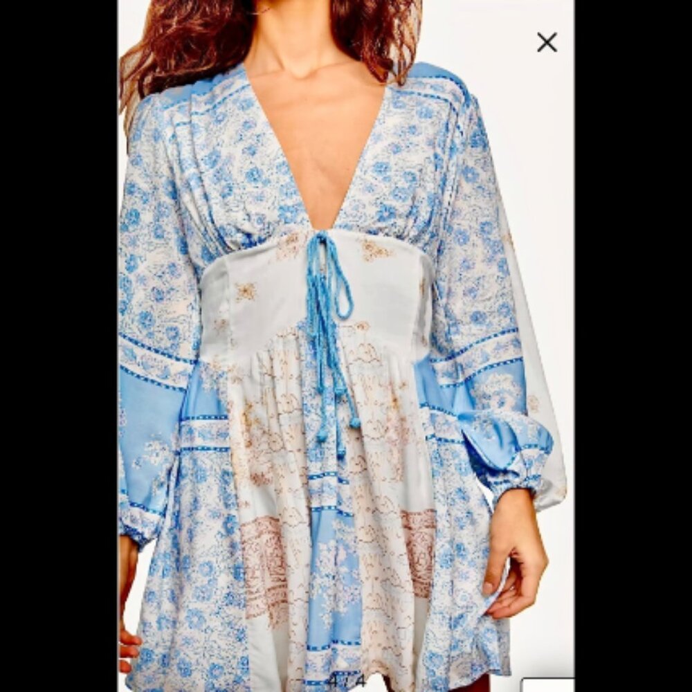 Free People Mixin it Up Mini Dress, Blue, Size XS